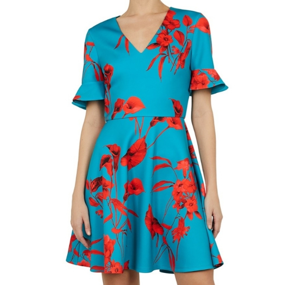 🍒NWT🍒 TED BAKER VIBRANT BLOOM SKATER DRESS - Picture 3 of 7
